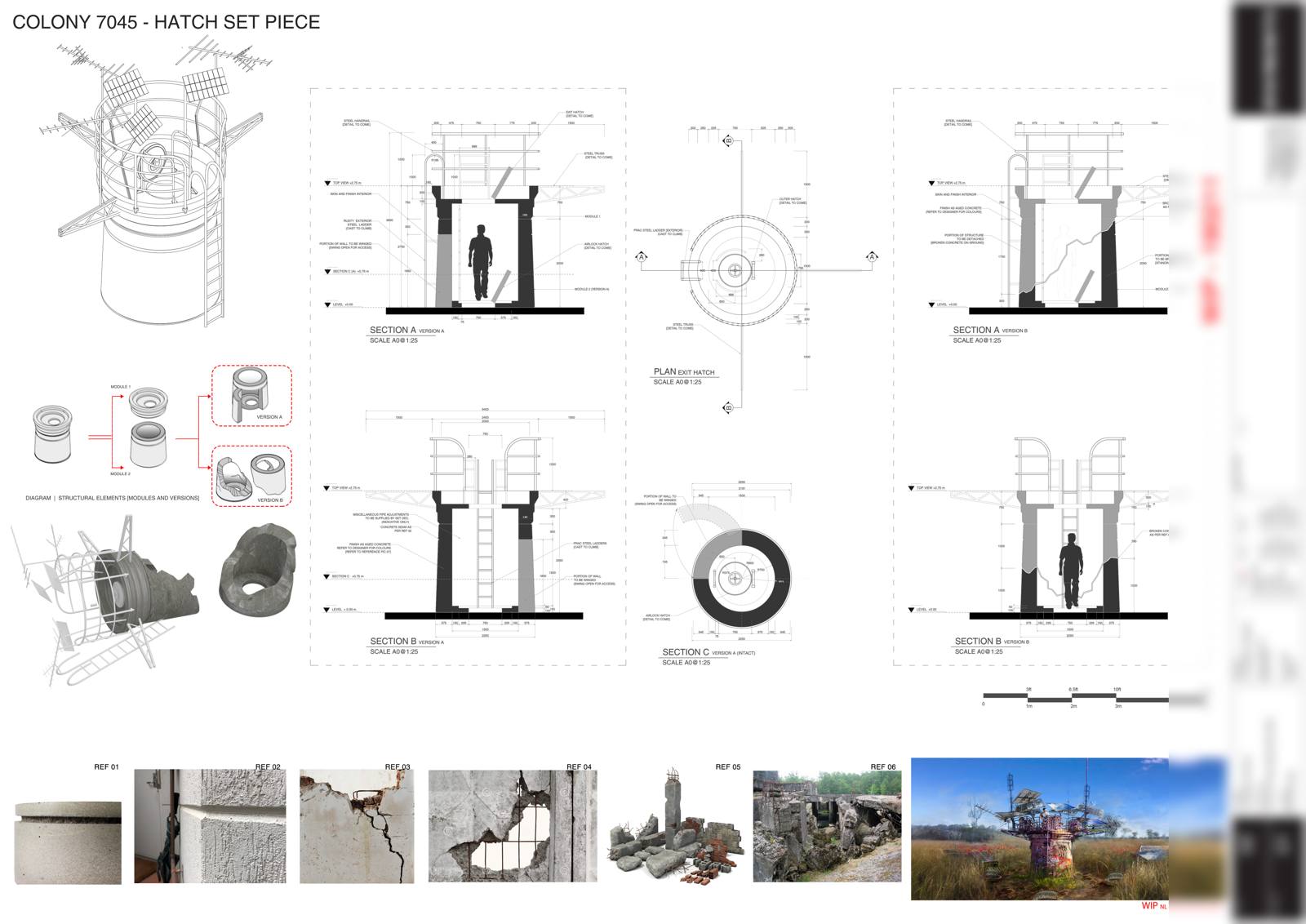 Bunker hatch set piece — plan and section