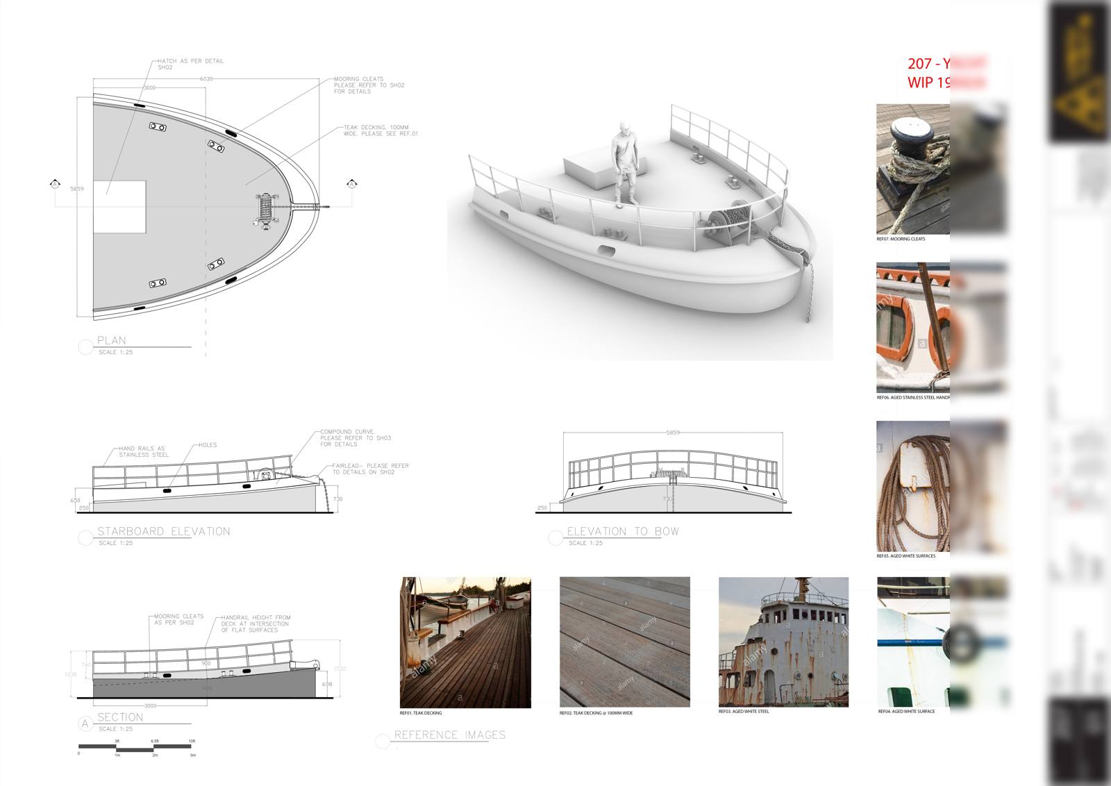Yacht — elevation and section
