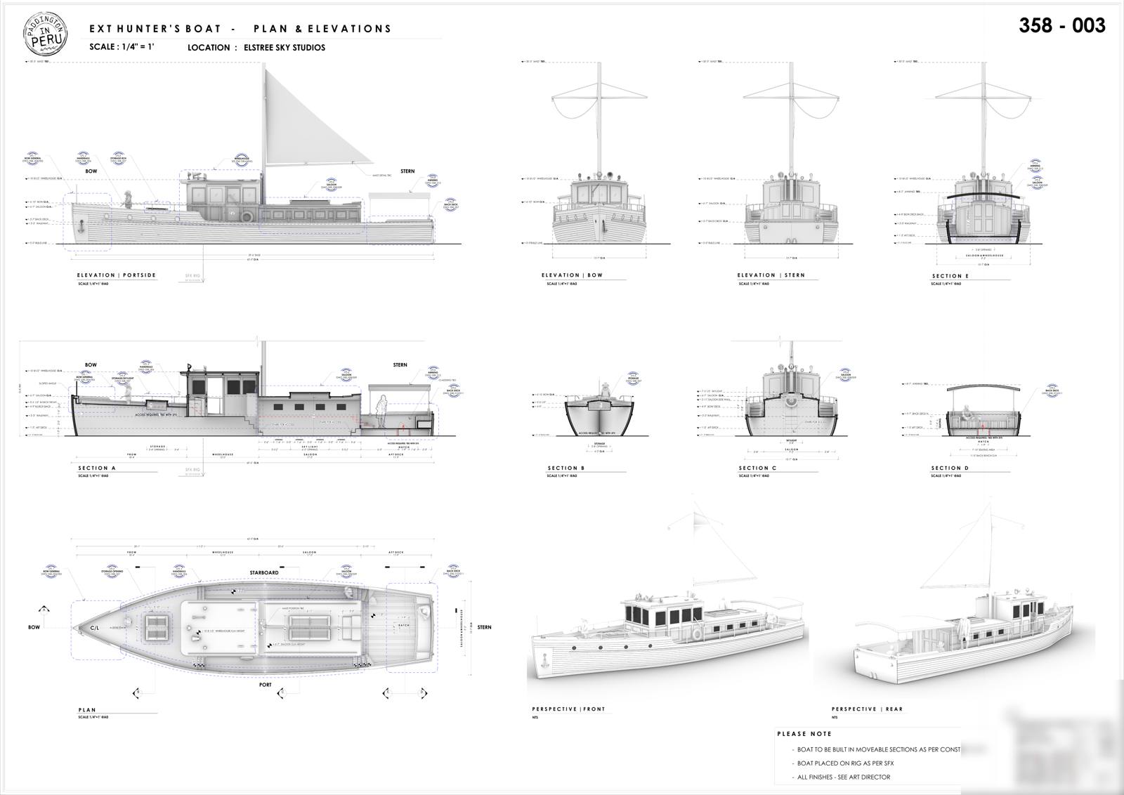 Hunter's Boat — plan and elevations